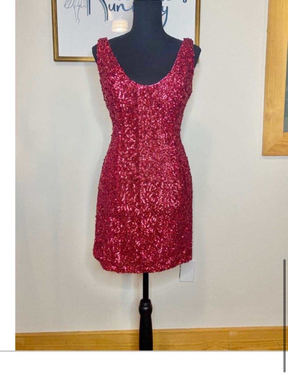 Alyce Paris Red Sequin Scoop Neck Mini Dress